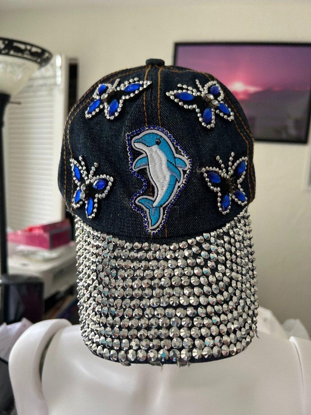 Dolphin & Butterfly Denim Baseball Cap - New O/S